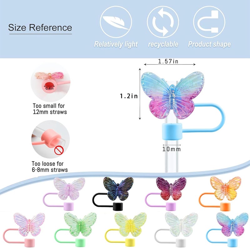 SEMATA 9PCS Cute Butterfly Straw Cover Cap for Stanley Cup Accessories,Bling Straw Toppers for Stanley Tumbler 40&30 oz,Reusable Straws Tips Protectors Compatible with 10mm Straws Topper - Image 2